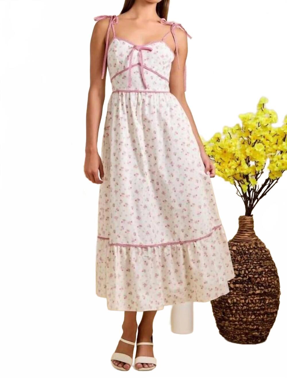 NEW MAIN STRIP floral tie strap midi summer sundress in pink